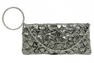Evening Bag - Ruffled Crystal Clutch w/ Rhinestone Bracelet Wristlet - Pewter - BG-HE1018PT